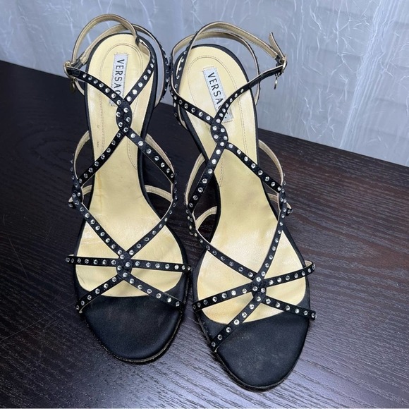 Versace Black rhinestone embellished heels 38/7 - Picture 9 of 12